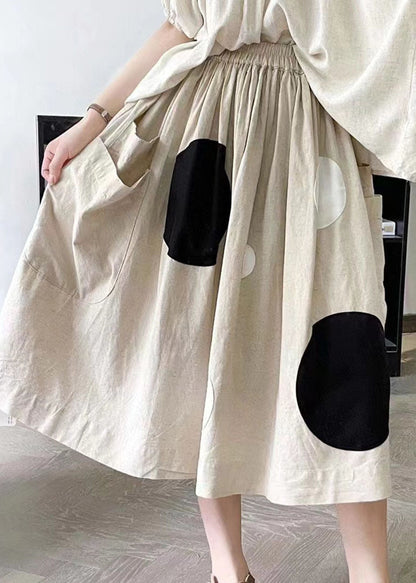 Handmade Khaki Dot Pockets Elastic Waist A Line Skirt Summer BV020 MZF-SKTS240702