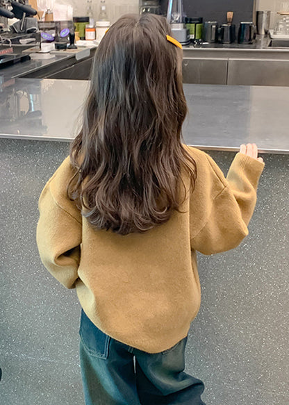 Handmade Khaki Floral Print Cotton Knit Girls Sweaters Winter WL049 MM-RCTZ-NTGP241120