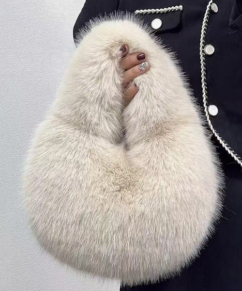 Handmade Khaki Stylish Faux Fur Satchel Handbag RB044 ABC