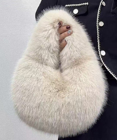 Handmade Khaki Stylish Faux Fur Satchel Handbag RB044 ABC