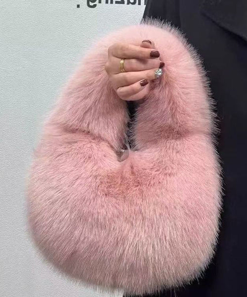 Handmade Khaki Stylish Faux Fur Satchel Handbag RB044 ABC