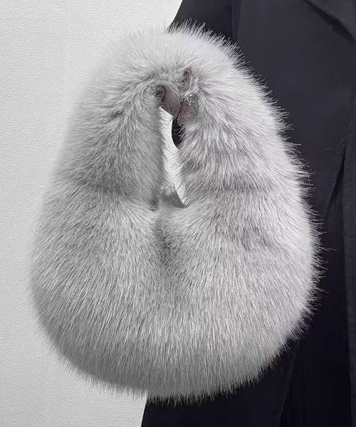 Handmade Khaki Stylish Faux Fur Satchel Handbag RB044 ABC