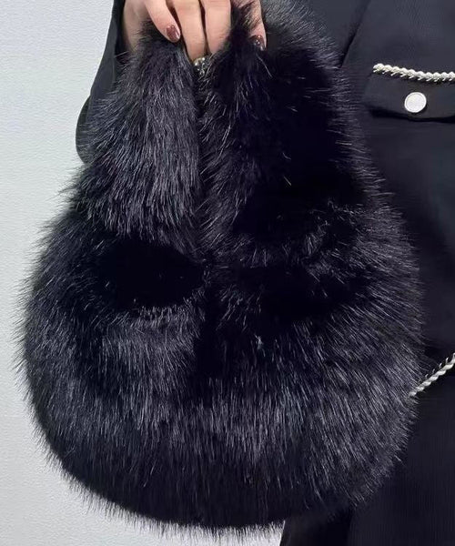 Handmade Khaki Stylish Faux Fur Satchel Handbag RB044 ABC