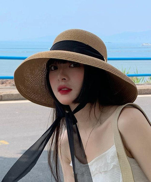 Handmade Khaki Versatile Big Brim Straw Woven Sun Hat YU1028 Hat-HAT240528