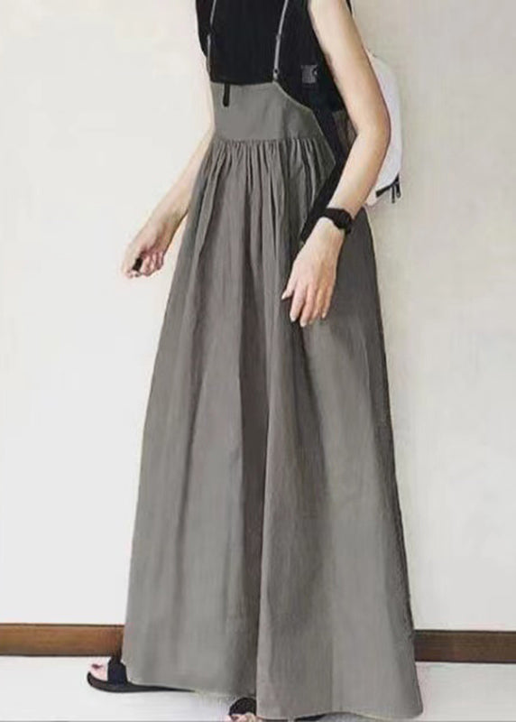 Spaghetti Khaki Patchwork Long Wrinkled Dress Handmade Strap FashionChic