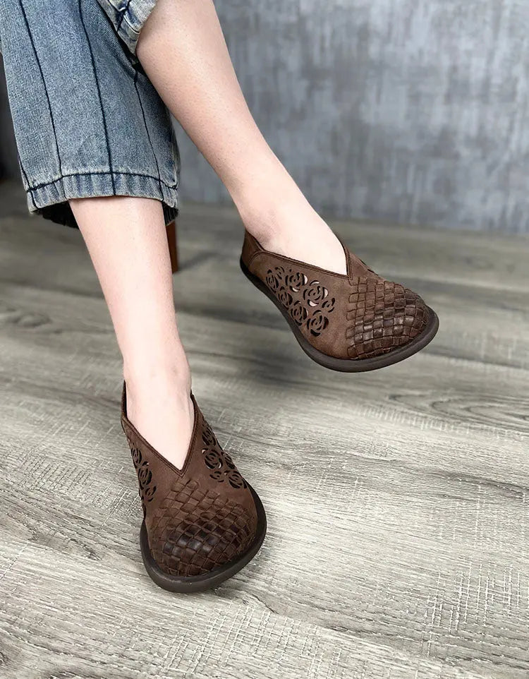 Handmade Leather Woven Wide Toe Box Shoes Ada Fashion