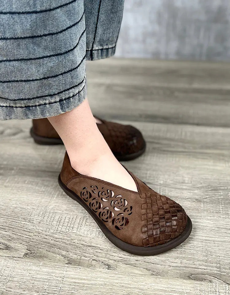 Handmade Leather Woven Wide Toe Box Shoes Ada Fashion