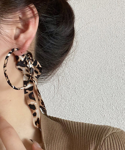 Handmade Leopard Sterling Silver Cloth Leopard Ribbon Drop Earrings PO058 JEW-EAR240729