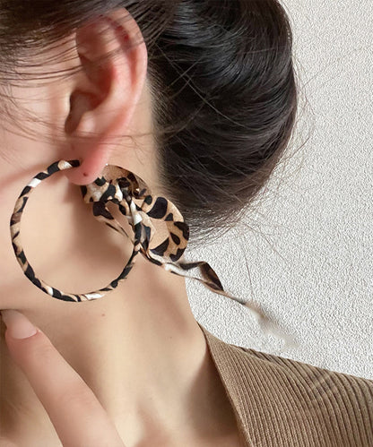 Handmade Leopard Sterling Silver Cloth Leopard Ribbon Drop Earrings PO058 JEW-EAR240729