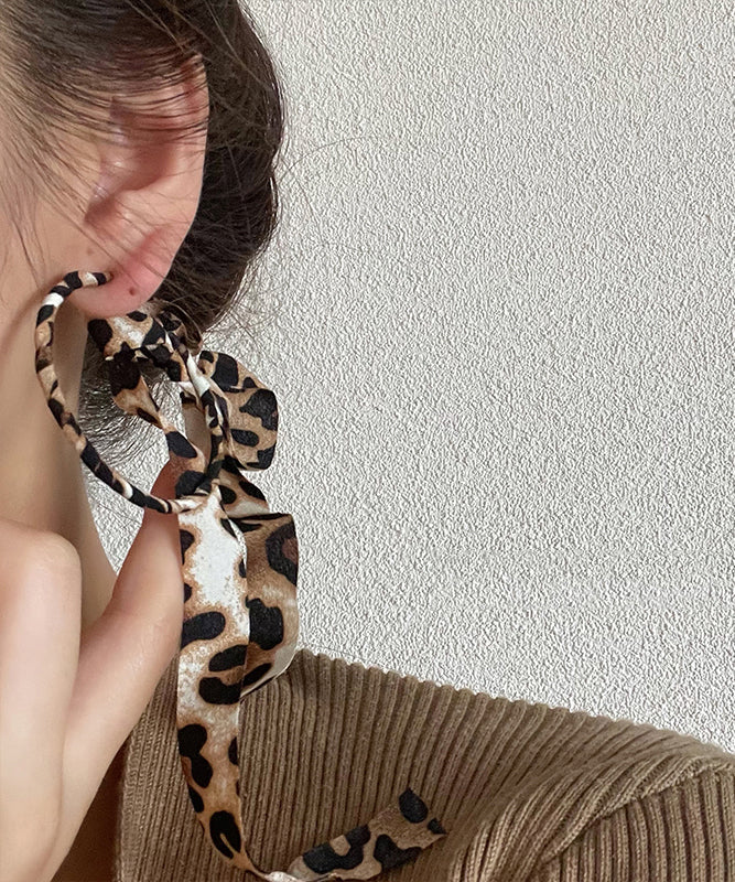 Handmade Leopard Sterling Silver Cloth Leopard Ribbon Drop Earrings PO058 JEW-EAR240729