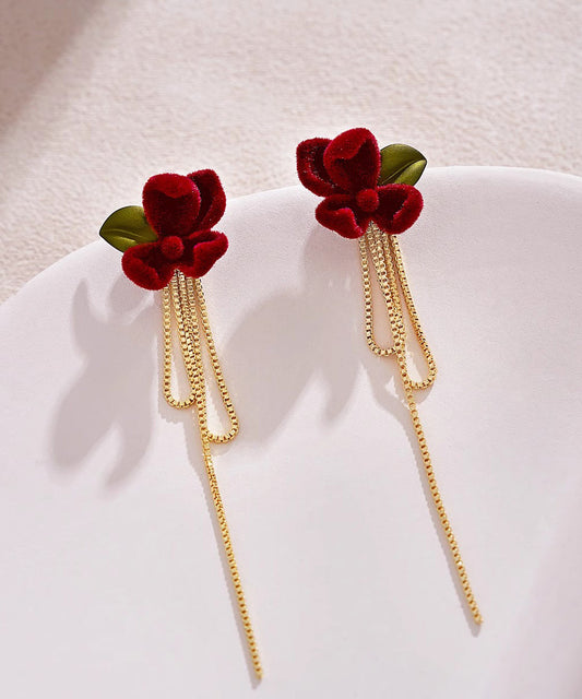 Handmade Mulberry Alloy Silk Velvet Gardenia Flower Tassel Drop Earrings WH035 JEW-EAR241116