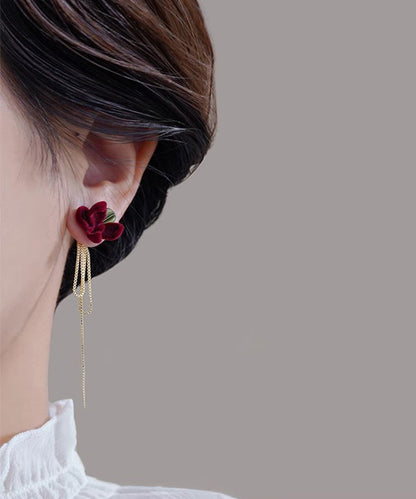 Handmade Mulberry Alloy Silk Velvet Gardenia Flower Tassel Drop Earrings WH035 JEW-EAR241116