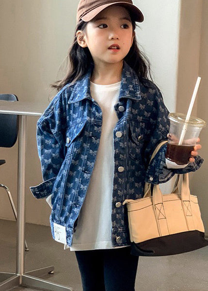 Handmade Navy Peter Pan Collar Print Kids Denim Coat Fall QV041 MM-RCTZCGTS241026