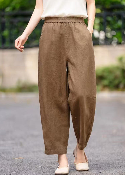 Pants Navy Waist Elastic Pockets Summer Crop Linen Handmade FashionChic