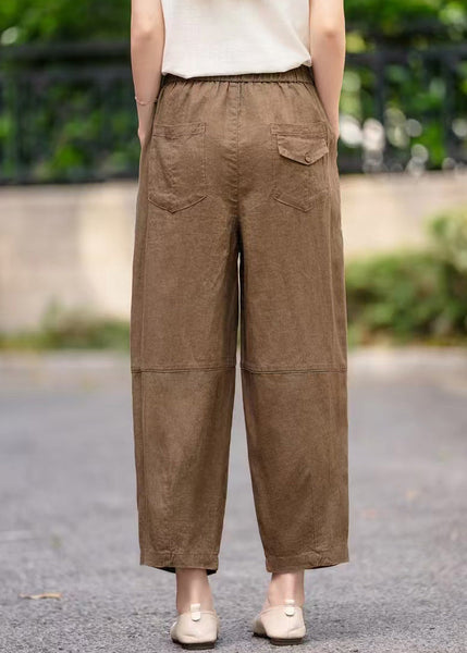 Pants Navy Waist Elastic Pockets Summer Crop Linen Handmade FashionChic