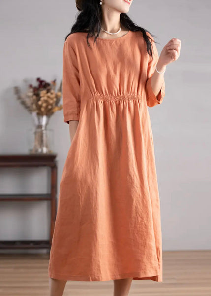 Handmade Orange O-Neck Patchwork Maxi Dress Summer GH1059 Ada Fashion