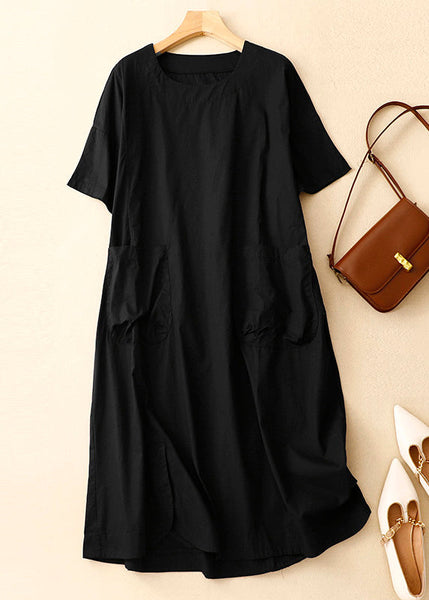 Handmade Orange O Neck Pockets Patchwork Cotton Dresses Summer AM1058 Genistyle Shop