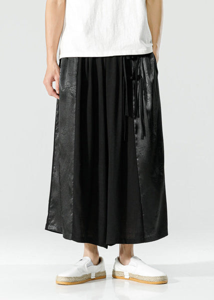 Handmade Peacock Blue Tasseled Patchwork Ice Silk Mens Crop Pants Summer SA059 Men-casual-MENCP240726