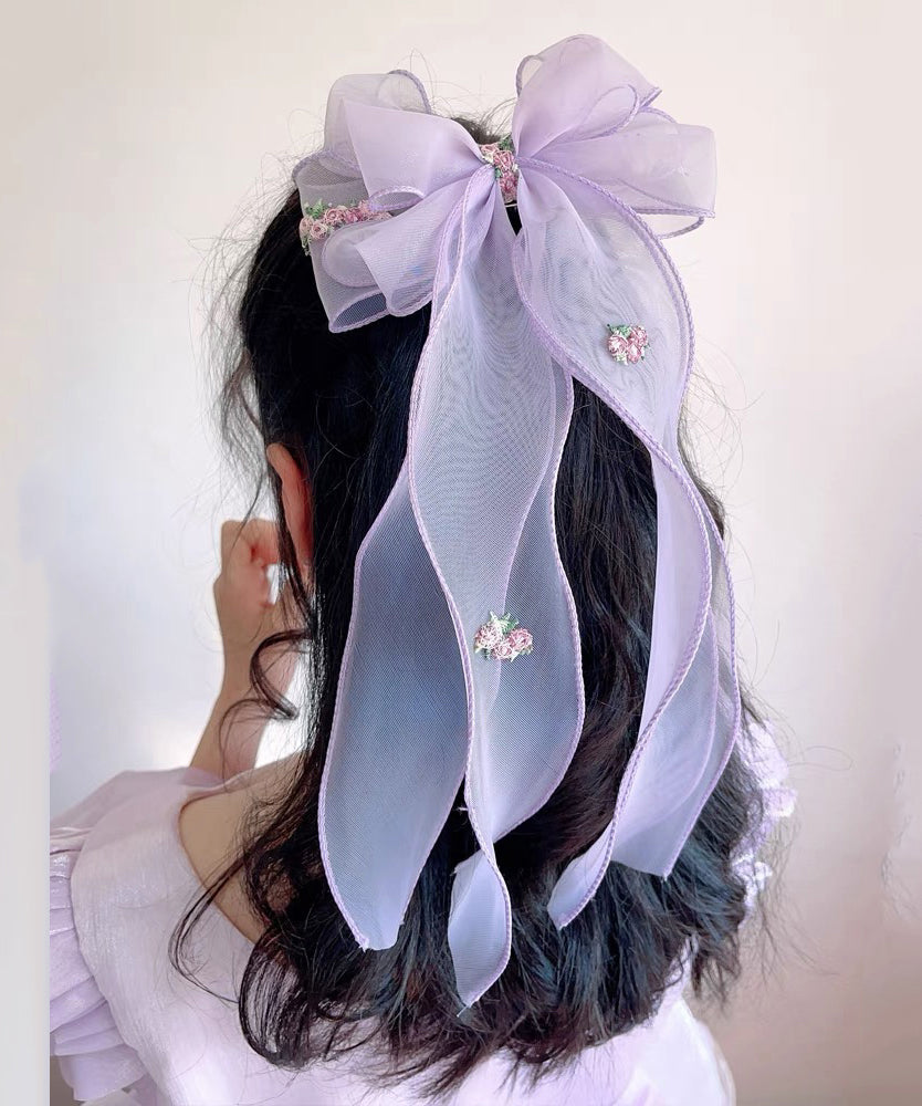 Handmade Pink Tulle Embroidery Bow Ribbon Girls Hairpin YG032 ABC