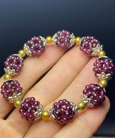 Pomegranate Alloy Chain Bracelet Purple Garnet Handmade FashionChic