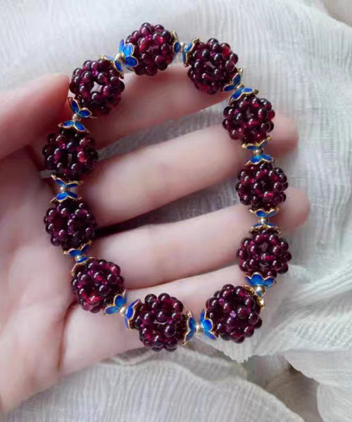 Pomegranate Alloy Chain Bracelet Purple Garnet Handmade FashionChic