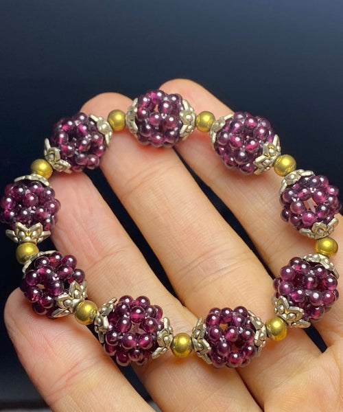 Pomegranate Alloy Chain Bracelet Purple Garnet Handmade FashionChic