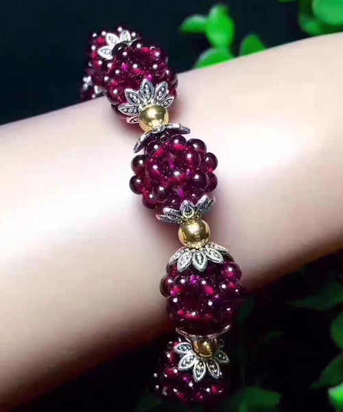 Pomegranate Alloy Chain Bracelet Purple Garnet Handmade FashionChic