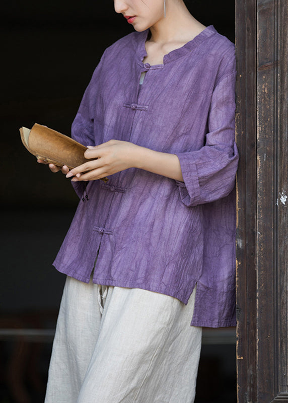 Handmade Purple Button Side Open Long Sleeve QB010 HS-LTPS241025