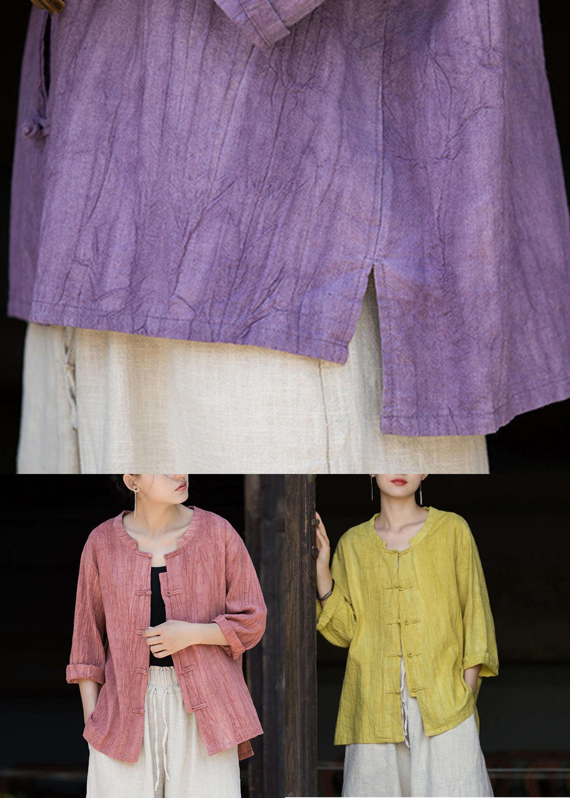 Handmade Purple Button Side Open Long Sleeve QB010 HS-LTPS241025