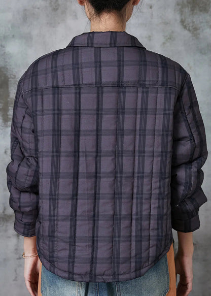 Handmade Purple Plaid Pockets Fine Cotton Filled Women Witner Coats Ada Fashion