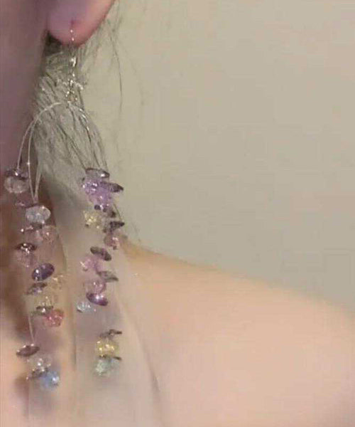 Handmade Rainbow Alloy Zircon Crystal Beading Hoop Earrings AB1086 Genistyle Shop