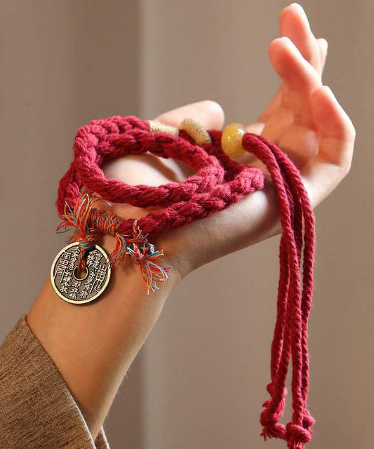 Handmade Red Handmade Weaving Copper Coins Yarn Tassel Charm Bracelet YD008 ABC