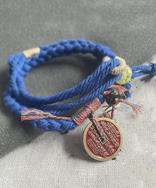 Handmade Red Handmade Weaving Copper Coins Yarn Tassel Charm Bracelet YD008 ABC