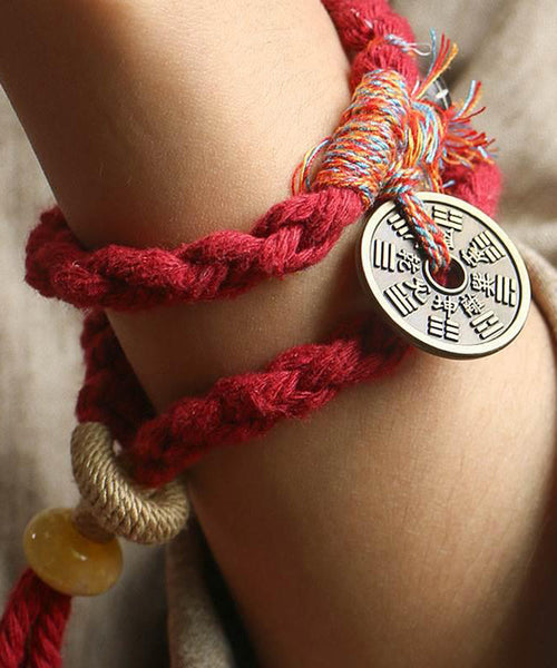Handmade Red Handmade Weaving Copper Coins Yarn Tassel Charm Bracelet YD008 ABC