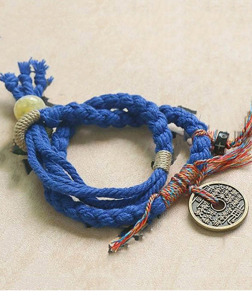 Handmade Red Handmade Weaving Copper Coins Yarn Tassel Charm Bracelet YD008 ABC