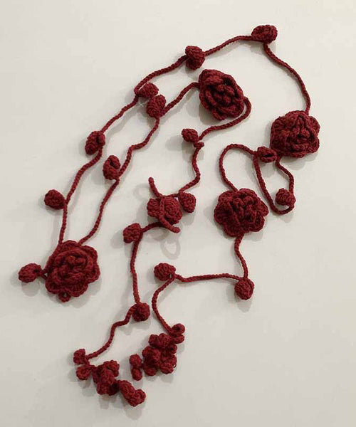 Handmade Red Knit Cotton Rose Leaves Tassel Scarf Necklace YU021 ABC