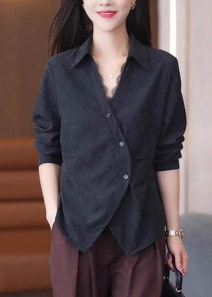 Solid Spring Button Lace Red Handmade Shirt Patchwork FashionChic