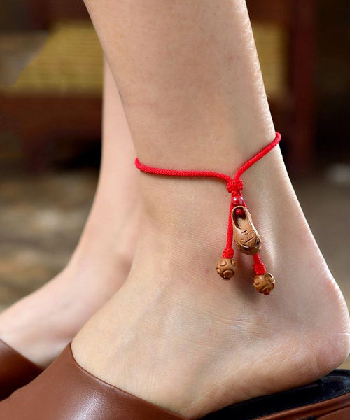 Weaving Head Tiger Anklets Red Wood Handmade Peach Shoes FashionChic