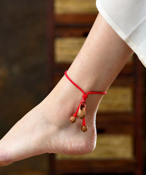 Weaving Head Tiger Anklets Red Wood Handmade Peach Shoes FashionChic
