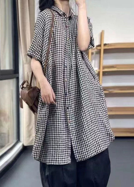 Handmade Red Peter Pan Collar Plaid Cotton Shirts Dress Summer FF009 MZF-SDL240607