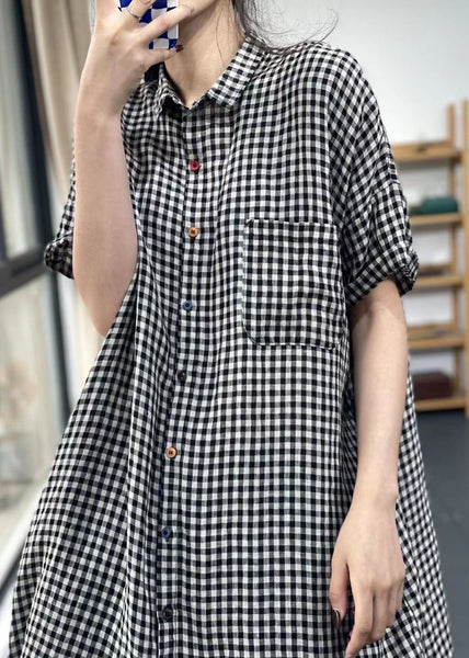 Handmade Red Peter Pan Collar Plaid Cotton Shirts Dress Summer FF009 MZF-SDL240607