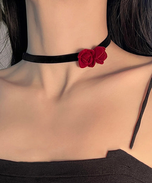 Handmade Red Silk Velvet Floral Bow Pendant Necklace YU017 ABC