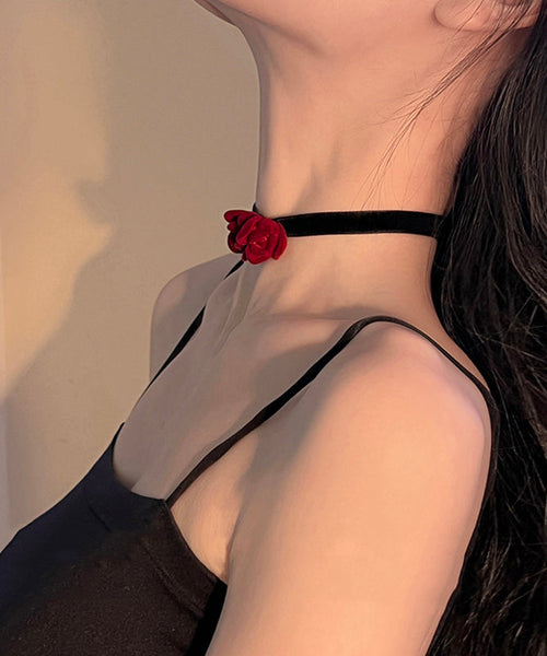 Handmade Red Silk Velvet Floral Bow Pendant Necklace YU017 ABC