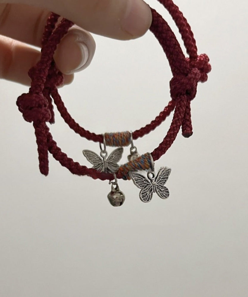 Handmade Red Sterling Silver Butterfly Small Bell Charm Bracelet WP019 JEW-BRA241112