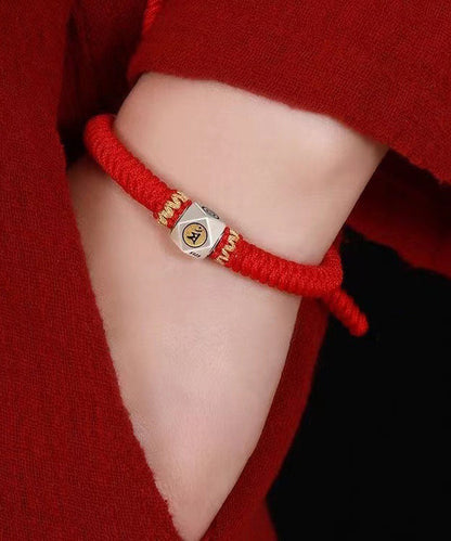 Handmade Red Sterling Silver Hand Woven The Twelve Chinese Zodiac Signs Tassel Charm Bracelet ZZ067 JEW-BRA240613