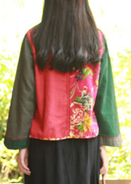 Handmade Red V Neck Patchwork Top Spring VB1022 Ada Fashion