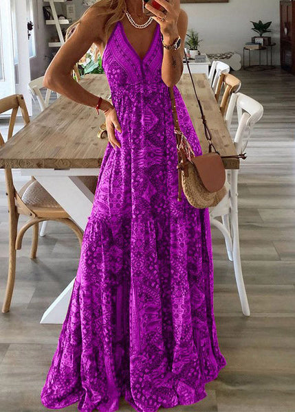 Neck Handmade Dress Cotton Red V Print Strap Summer Spaghetti FashionChic