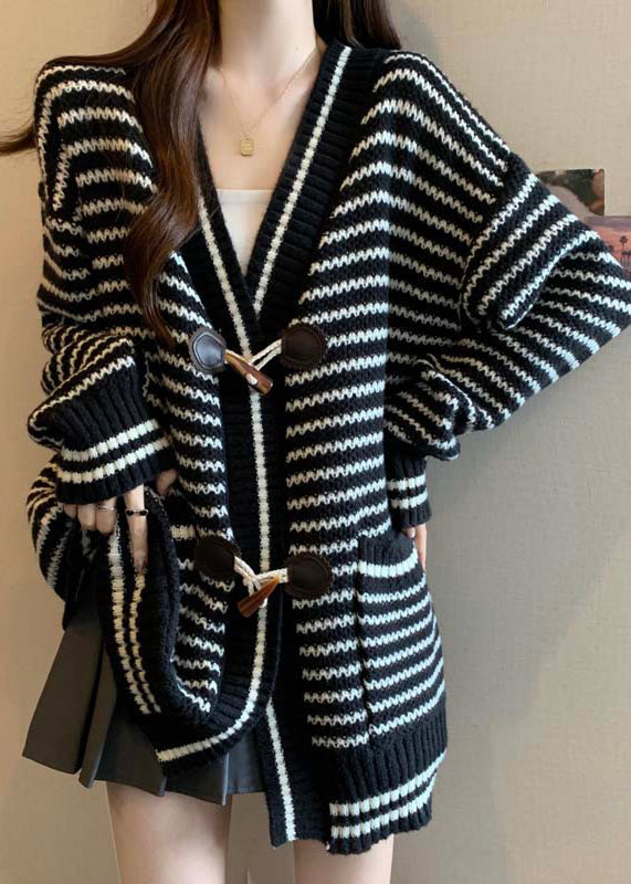 Handmade Red V Neck Striped Knit Cardigan Winter RG036 ABC
