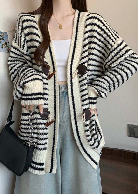 Handmade Red V Neck Striped Knit Cardigan Winter RG036 ABC