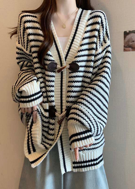 Handmade Red V Neck Striped Knit Cardigan Winter RG036 ABC